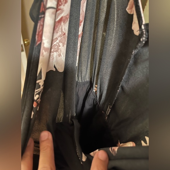 Black and Pink Floral Faux Wrap Dress - Picture 3 of 16